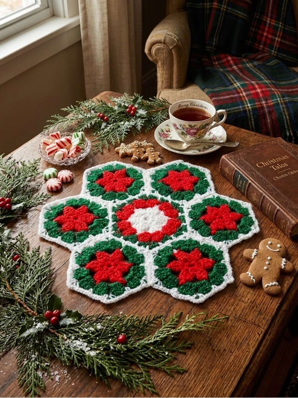 Vintage Christmas Granny Crocheted Doily Retro Nostalgic Under Decor Handmade
